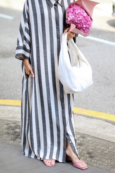 ACE DRESS IN STRIPED CHARCOAL