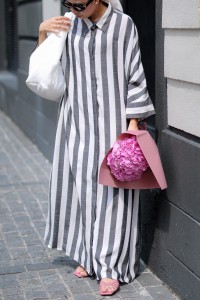 ACE DRESS IN STRIPED CHARCOAL