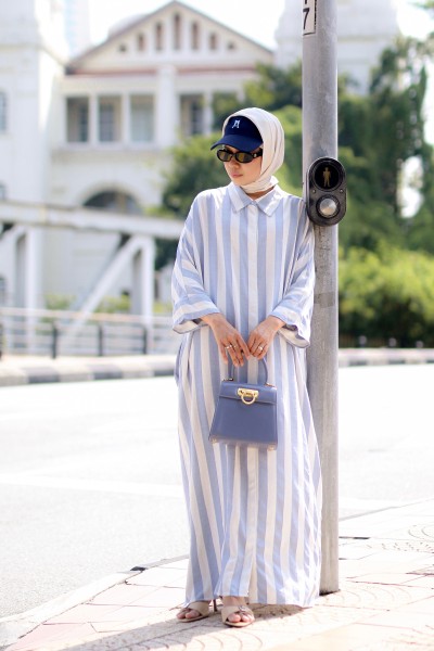 ACE DRESS IN STRIPED POWDER BLUE